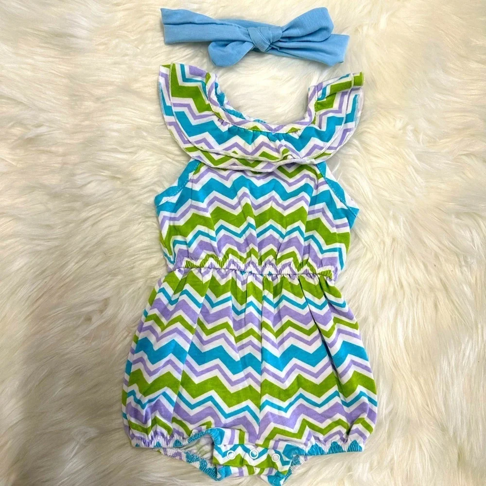 5/$30 Faded Glory 6-9 Baby Girl Romper & Headpiece Matching Outfit​